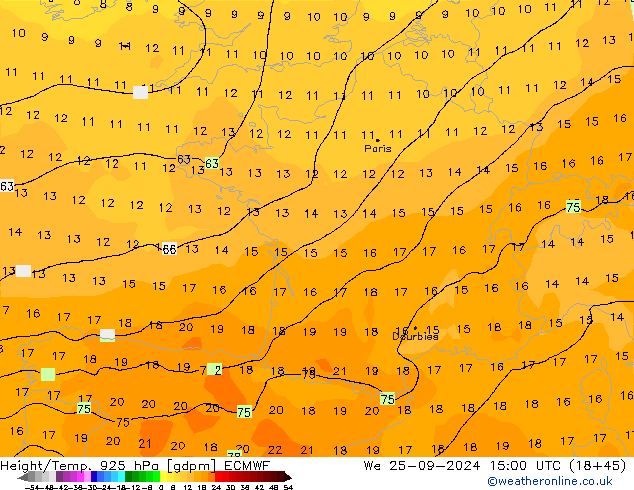 Yükseklik/Sıc. 925 hPa ECMWF Çar 25.09.2024 15 UTC