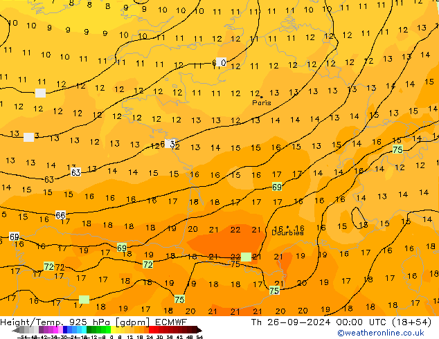 Height/Temp. 925 hPa ECMWF czw. 26.09.2024 00 UTC