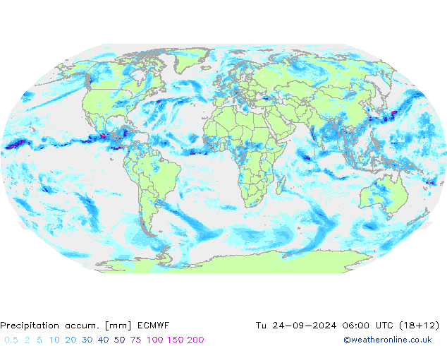 Precipitation accum. ECMWF Út 24.09.2024 06 UTC