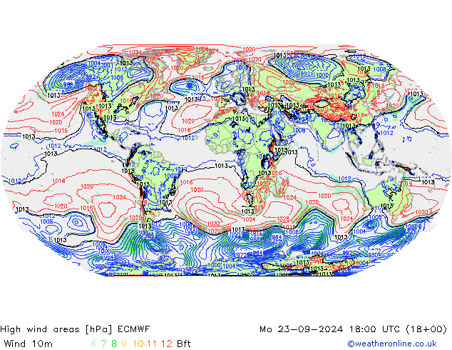 Izotacha ECMWF pon. 23.09.2024 18 UTC