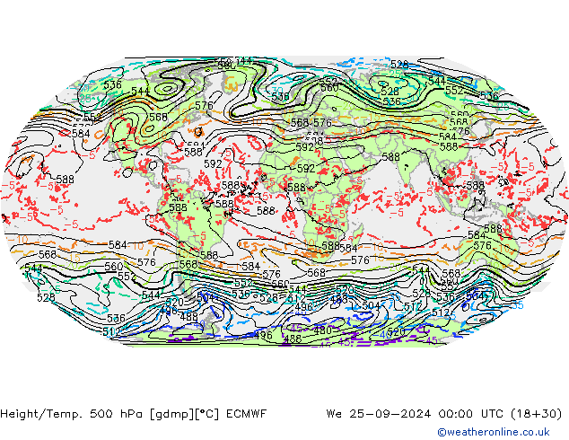 Z500/Rain (+SLP)/Z850 ECMWF We 25.09.2024 00 UTC