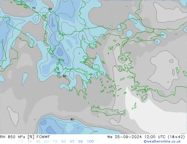 RH 850 гПа ECMWF ср 25.09.2024 12 UTC