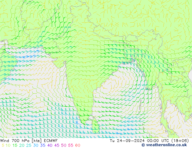 Wind 700 hPa ECMWF Tu 24.09.2024 00 UTC