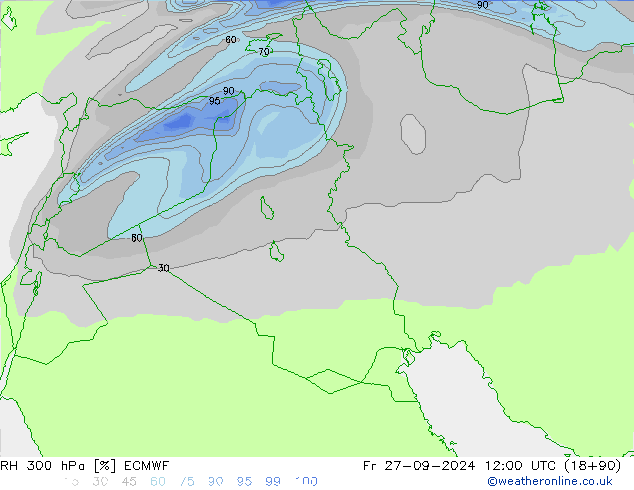 RH 300 hPa ECMWF ven 27.09.2024 12 UTC