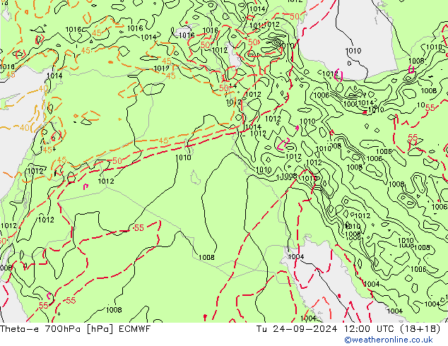 Theta-e 700hPa ECMWF Tu 24.09.2024 12 UTC