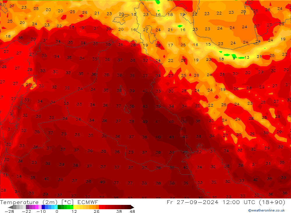 карта температуры ECMWF пт 27.09.2024 12 UTC