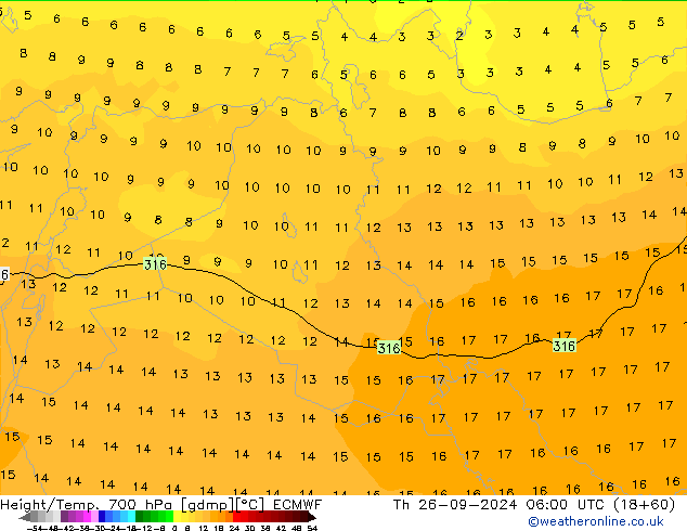 Yükseklik/Sıc. 700 hPa ECMWF Per 26.09.2024 06 UTC