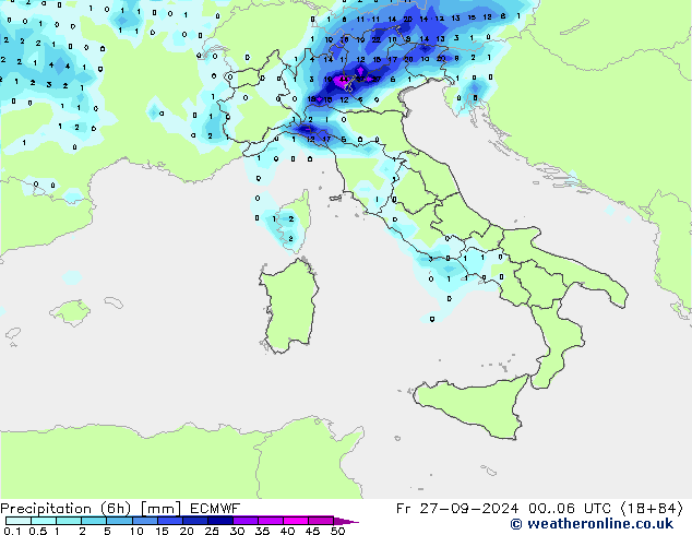 Z500/Rain (+SLP)/Z850 ECMWF Fr 27.09.2024 06 UTC