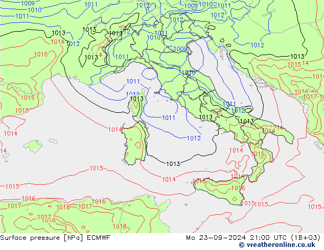 Atmosférický tlak ECMWF Po 23.09.2024 21 UTC