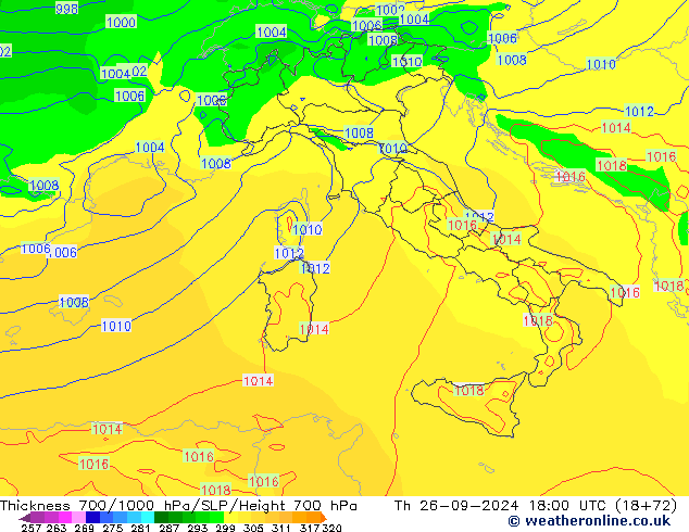 Thck 700-1000 hPa ECMWF Čt 26.09.2024 18 UTC