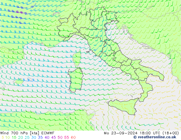 Vent 700 hPa ECMWF lun 23.09.2024 18 UTC