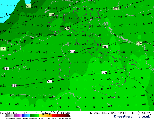 Z500/Rain (+SLP)/Z850 ECMWF jeu 26.09.2024 18 UTC