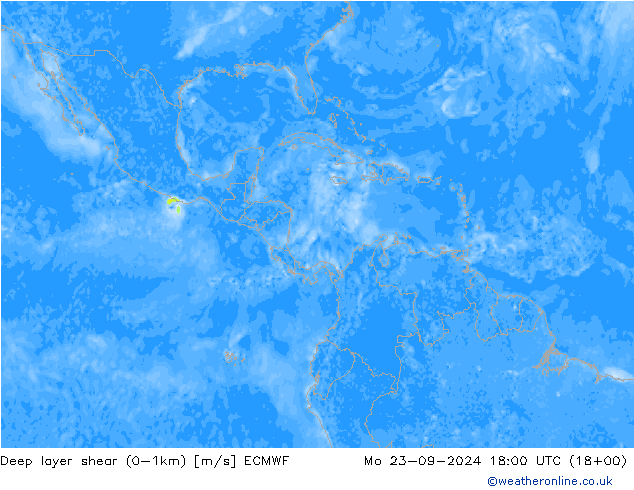 Deep layer shear (0-1km) ECMWF Mo 23.09.2024 18 UTC