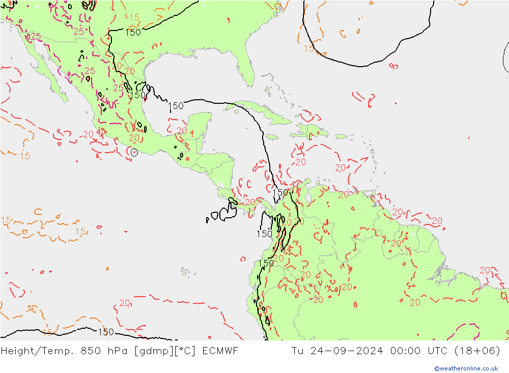 Height/Temp. 850 hPa ECMWF wto. 24.09.2024 00 UTC