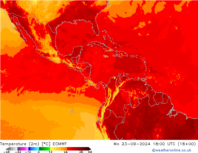 Temperature (2m) ECMWF Mo 23.09.2024 18 UTC