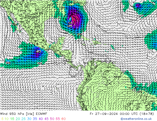 Wind 950 hPa ECMWF Fr 27.09.2024 00 UTC