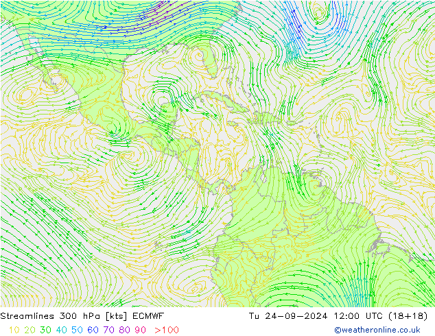 Ligne de courant 300 hPa ECMWF mar 24.09.2024 12 UTC