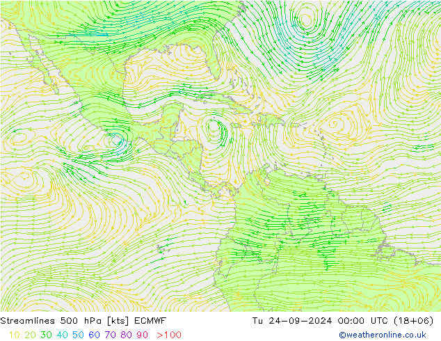 Linia prądu 500 hPa ECMWF wto. 24.09.2024 00 UTC