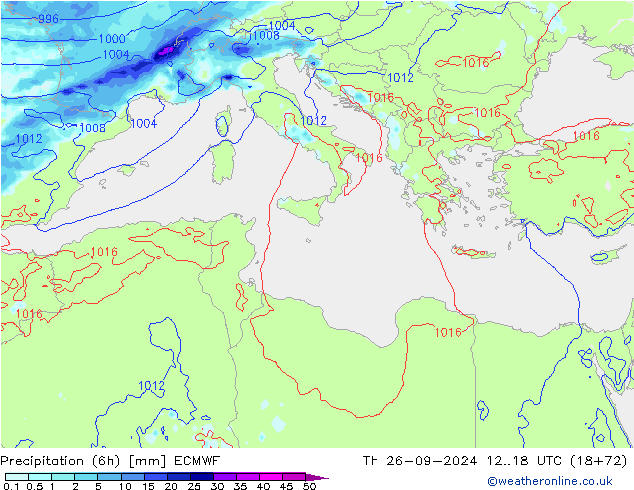 Z500/Rain (+SLP)/Z850 ECMWF чт 26.09.2024 18 UTC