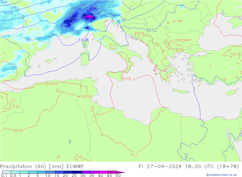 Z500/Rain (+SLP)/Z850 ECMWF ven 27.09.2024 00 UTC