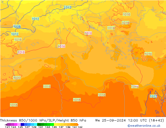 Thck 850-1000 гПа ECMWF ср 25.09.2024 12 UTC