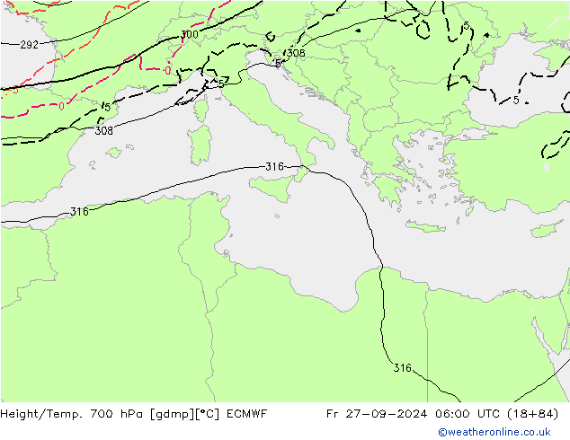 Géop./Temp. 700 hPa ECMWF ven 27.09.2024 06 UTC