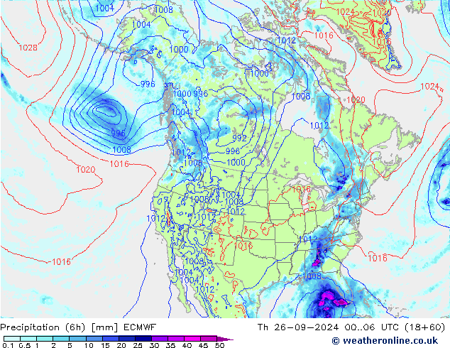 Z500/Rain (+SLP)/Z850 ECMWF Čt 26.09.2024 06 UTC