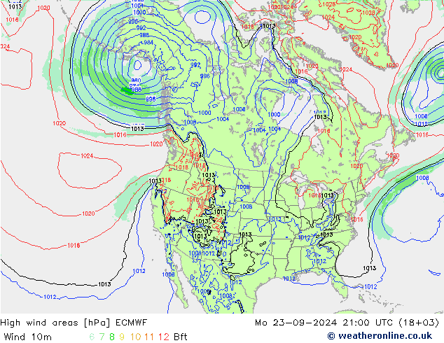 High wind areas ECMWF Mo 23.09.2024 21 UTC