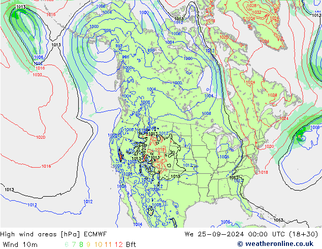 Windvelden ECMWF wo 25.09.2024 00 UTC