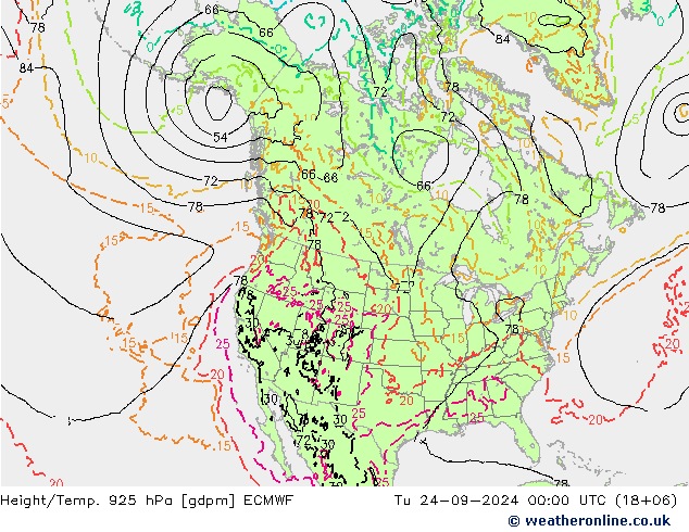 Height/Temp. 925 hPa ECMWF 星期二 24.09.2024 00 UTC