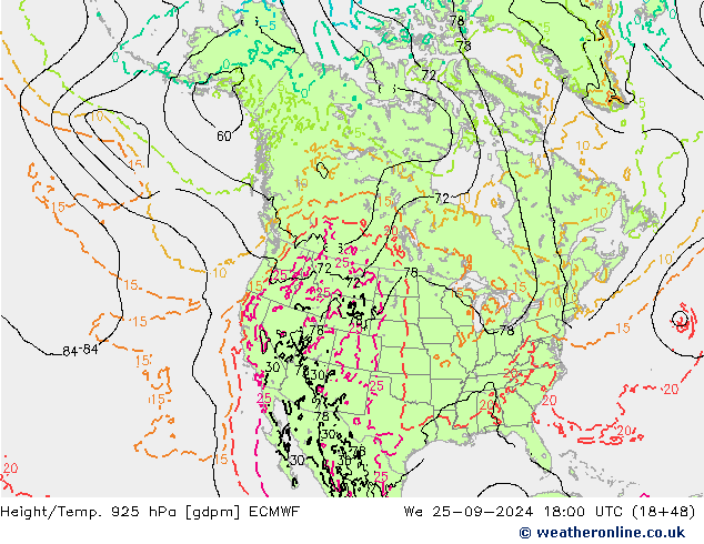 Yükseklik/Sıc. 925 hPa ECMWF Çar 25.09.2024 18 UTC