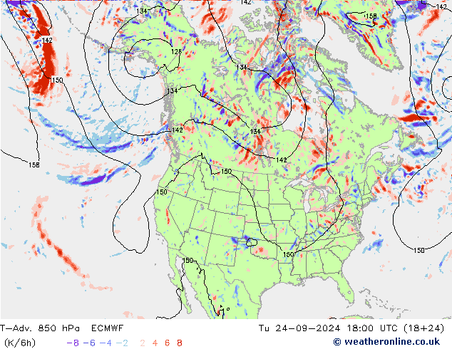 T-Adv. 850 hPa ECMWF mar 24.09.2024 18 UTC