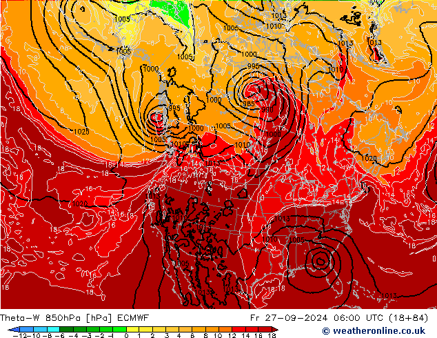 Theta-W 850hPa ECMWF Cu 27.09.2024 06 UTC