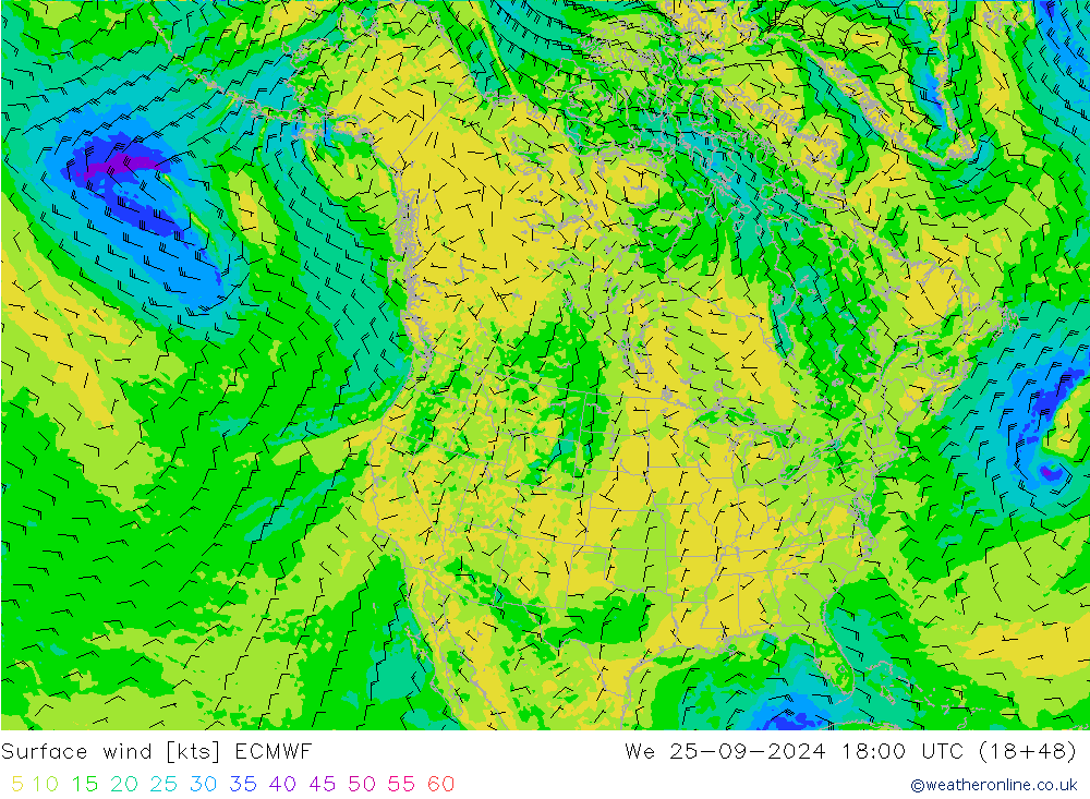 Vent 10 m ECMWF mer 25.09.2024 18 UTC