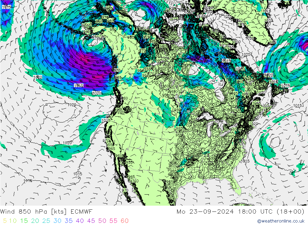 Vent 850 hPa ECMWF lun 23.09.2024 18 UTC