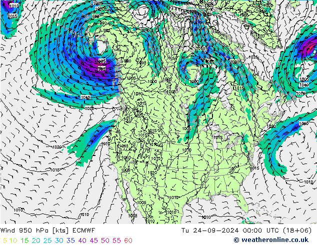 Wind 950 hPa ECMWF Tu 24.09.2024 00 UTC