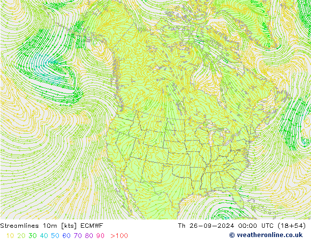 Linia prądu 10m ECMWF czw. 26.09.2024 00 UTC