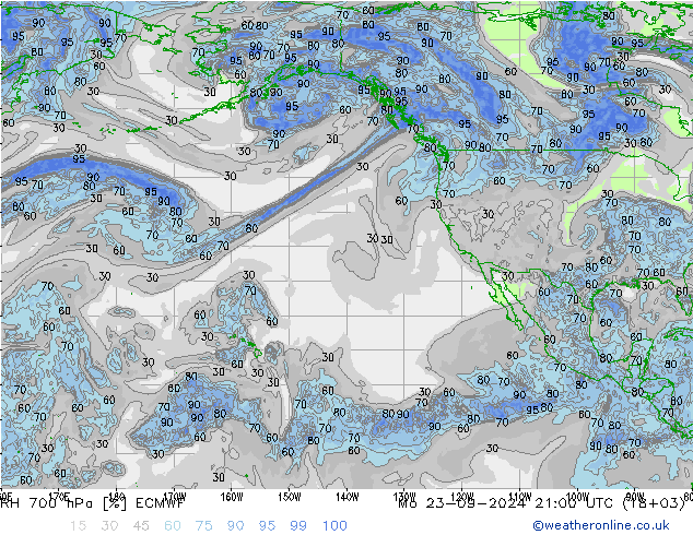 RH 700 hPa ECMWF lun 23.09.2024 21 UTC