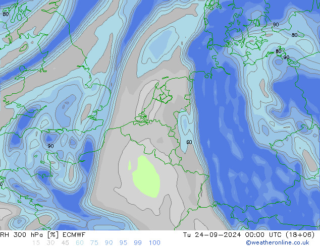 RH 300 hPa ECMWF Tu 24.09.2024 00 UTC