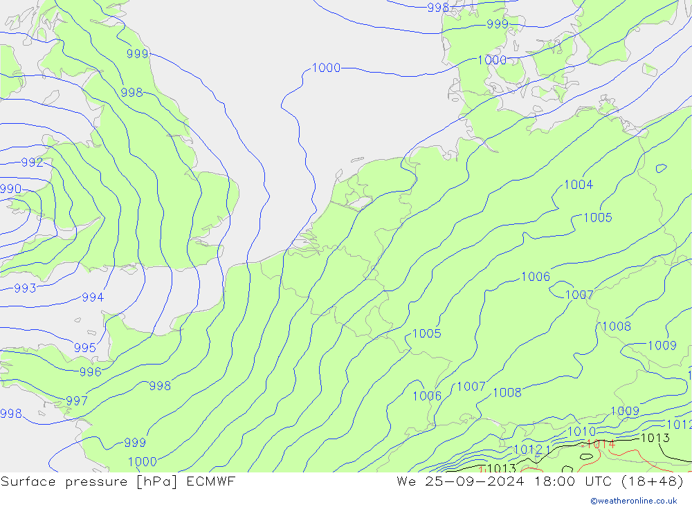 Pressione al suolo ECMWF mer 25.09.2024 18 UTC