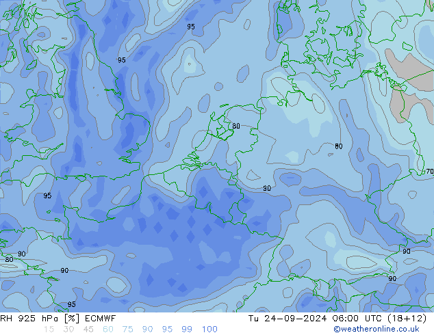 RH 925 hPa ECMWF Tu 24.09.2024 06 UTC