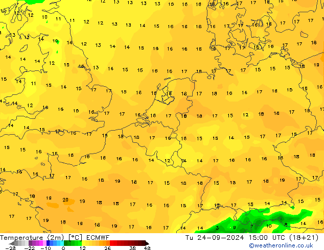 Temperatura (2m) ECMWF mar 24.09.2024 15 UTC