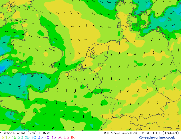 Wind 10 m ECMWF wo 25.09.2024 18 UTC