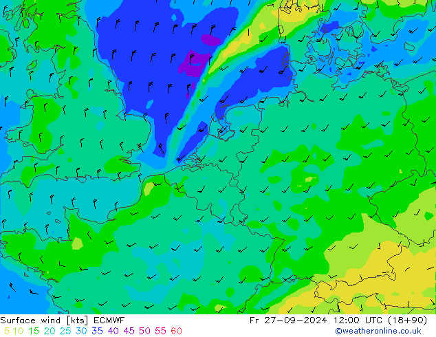 Bodenwind ECMWF Fr 27.09.2024 12 UTC