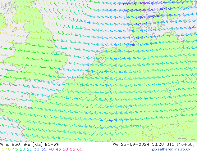 Wind 850 hPa ECMWF St 25.09.2024 06 UTC