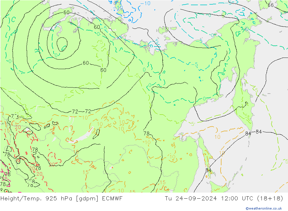 Yükseklik/Sıc. 925 hPa ECMWF Sa 24.09.2024 12 UTC