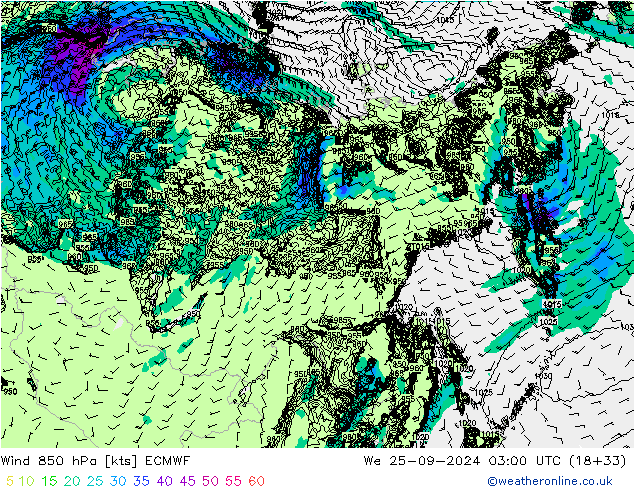 Wind 850 hPa ECMWF We 25.09.2024 03 UTC