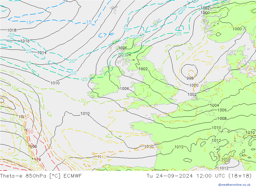 Theta-e 850гПа ECMWF вт 24.09.2024 12 UTC