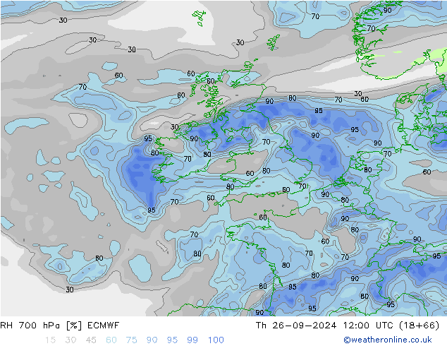 RH 700 hPa ECMWF Do 26.09.2024 12 UTC