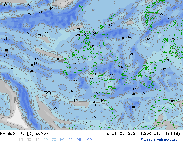 RH 850 hPa ECMWF Ter 24.09.2024 12 UTC